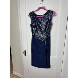 Lauren Ralph Lauren Navy Blue Sparkle Sheath Evening Cocktail Dress Women's 10